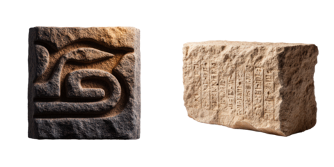 Ancient stone carvings showcasing Egyptian hieroglyphs, symbolizing history and archaeological discovery, with weathered textures highlighting cultural heritage