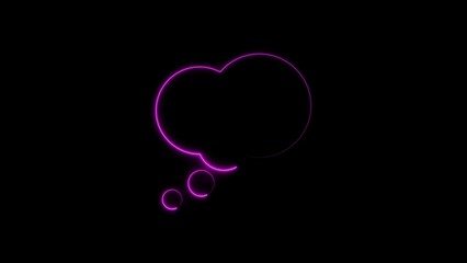 Glowing neon speech bubble design in purple color isolated on a dark black background
