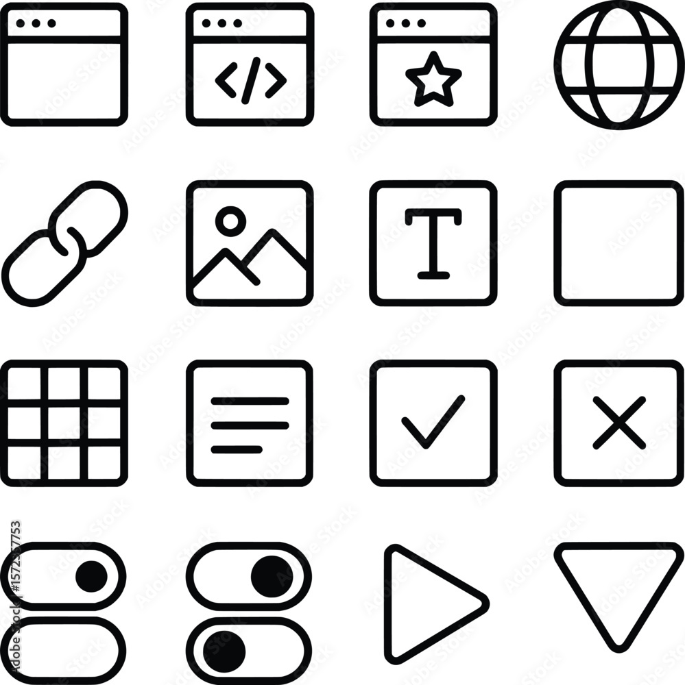 Poster simple thin line style basic ui element interface icon set