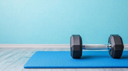 cozy cardio, Serene Cardio Workout Setup: Yoga Mat and Weights for a Calming Fitness Session cozy workout, indoor fitness, home cardio,