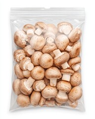 Eco-Friendly Packaging of Dried Mushrooms with Transparent Pouch and Modern Label Design ,Dried mushrooms, processed.