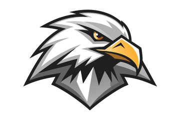 Fierce eagle head logo features sharp white and gray feathers with golden eyes