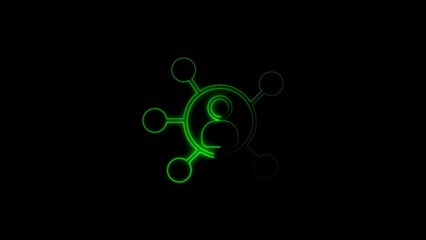 Networked person depicted in green glowing neon style on a dark black background