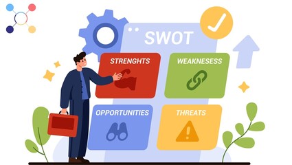 Swot diagram. Analysis strategy with marketing management model and presentation of business layout...