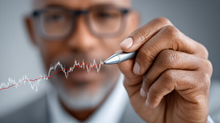Businessman Analyzing Financial Data with Pen and Graph in Modern Office Setting for Stock Photo Use
