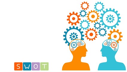 Swot diagram. Analysis strategy with marketing management model and presentation of business layout...