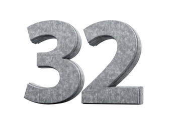 Concrete Number Thirty Two 32 Digit Made Of Grey Concrete Stone White 3d Illustration
