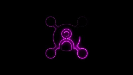 Neon purple connection icon illustrating a user profile with networked communication