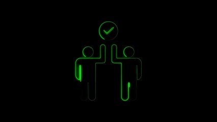 Successful teamwork concept represented by illuminated outlines on black background