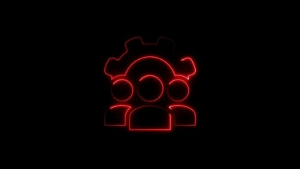 Teamwork collaboration icon in glowing red neon style representing people and setting