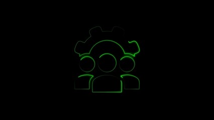 Teamwork concept illustrated with gear and people silhouette on black background