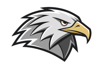 Animated gray eagle head looks sharply with its golden beak and determined gaze