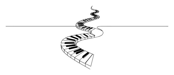 winding piano keyboard path minimalist line drawing © Wieslaw
