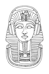 ancient egypt pharaoh tutankhamun mask with modern headphones line art illustration