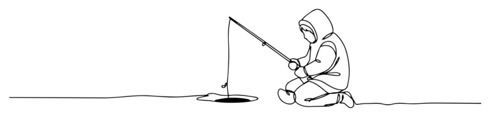 ice fishing continuous one line drawing