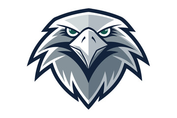 Detailed eagle head shows sharp green eyes and formidable expression as an emblem