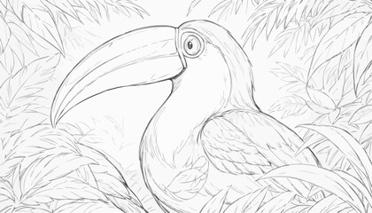 Fototapeta premium Toucan bird coloring page featuring a detailed illustration in a tropical jungle setting 