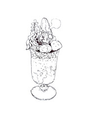 peanut ice cream in a glass hand drawing