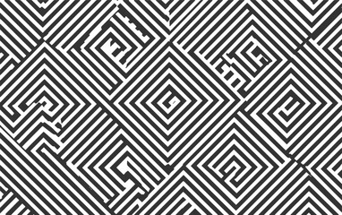 Black and white geometric maze pattern with sharp angles and interlocking squares abstract