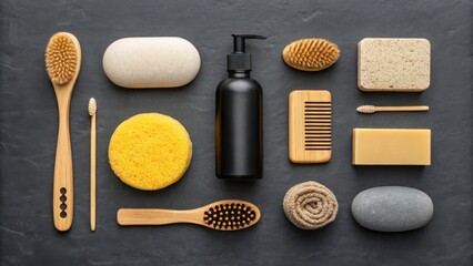 A set of kitchen tools and isolated bath accessories for wellness and healthy living