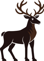 Fototapeta premium dark brown deer with large antlers standing silhouette isolated on white background