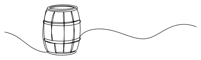 wooden barrel floating on sea line vector