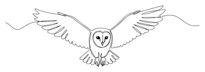 owl flying forward wings spread line art