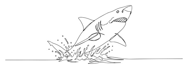Fototapeta premium shark jumping out of water line vector