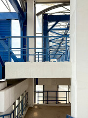 Urban Pedestrian Overpass Interior. Modern City Construction Concept. Hand-Taken Smartphone Photo, Selective Focus, No AI