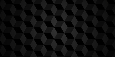 Black cube square geometric tile hexagon mosaic wall grid wallpaper. black and gray geometric block cube structure texture background.	
