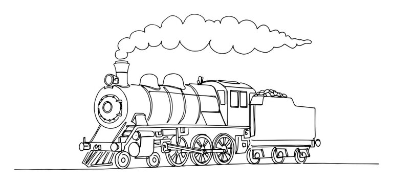 old steam train with smoke line vector