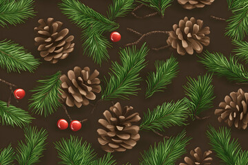 Winter Holiday Illustration Pine Cones and Branches