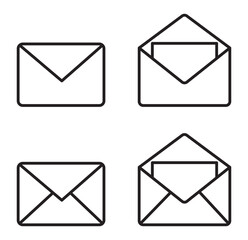 Mail or email icon set. Envelope symbol with letter. Email send message icon vector set isolated on white background.  