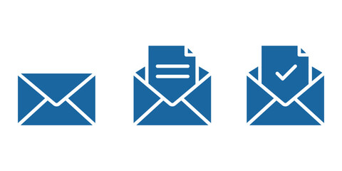 A illustration of a black envelope icon on a white background. E mail icon set.  eps 10 