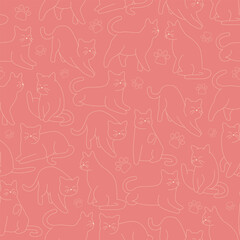 Coral Seamless Cat Line Pattern for Cute Decor