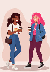 Two Diverse Women Enjoying Coffee Together Friendship and Connection