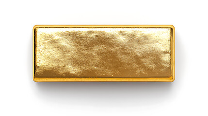 Rectangular gold bar, rich and shiny, viewed from above, casting a subtle shadow on a clean white backdrop. Symbol of wealth and prosperity.