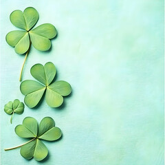 Green Clover Leaves on Mint Background Illustration