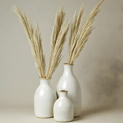 Cream Speckled Vases with Pampas Grass