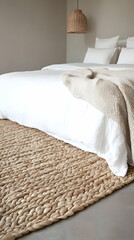 Beige Jute Rug in Modern Bedroom Illustration