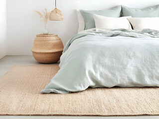 Beige Jute Rug in Minimalist Bedroom