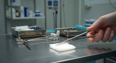 Surgical Precision: Hand with Forceps and Gauze in Operating Room Setting