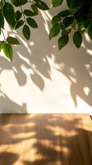 Wooden Table with Leaf Shadows Background Illustration