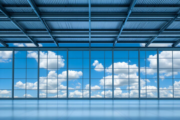 3D Render Spacious Room with Sky View