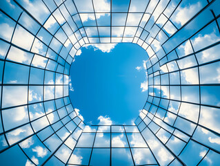 Curved Glass Building Reflecting Sky Illustration