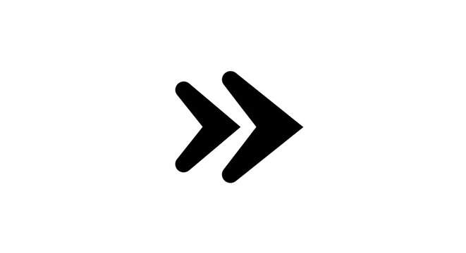 Forward navigation icon in black on a white background, symbolizing progress