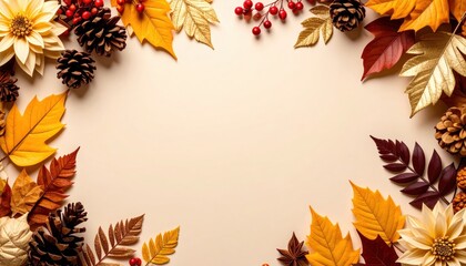 Autumn decor action nature setting floral arrangement seasonal environment overhead view fall concept