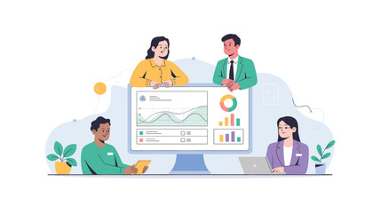 Business Team Analyzing Data, Collaboration and Data Visualization for Success in Modern Workplace