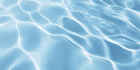 Clear blue water surface with gentle ripples and reflections, creating a serene and tranquil atmosphere, ideal for relaxation and mindfulness concepts