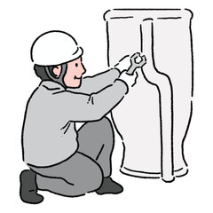 水回りの工事をする作業員_カラー